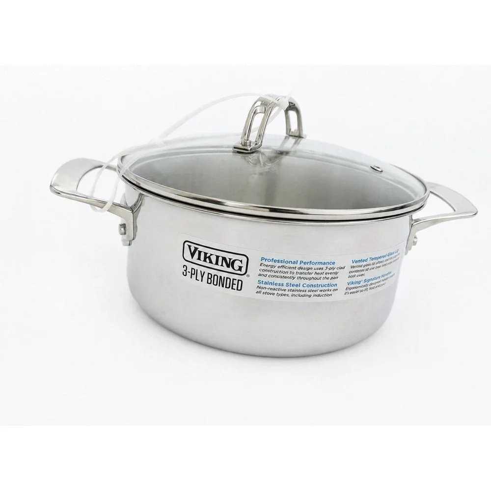 VIKING 3 Ply Stainless Steel Saucepan 2.25 Qt NEW Glass Lid Vent Inudction